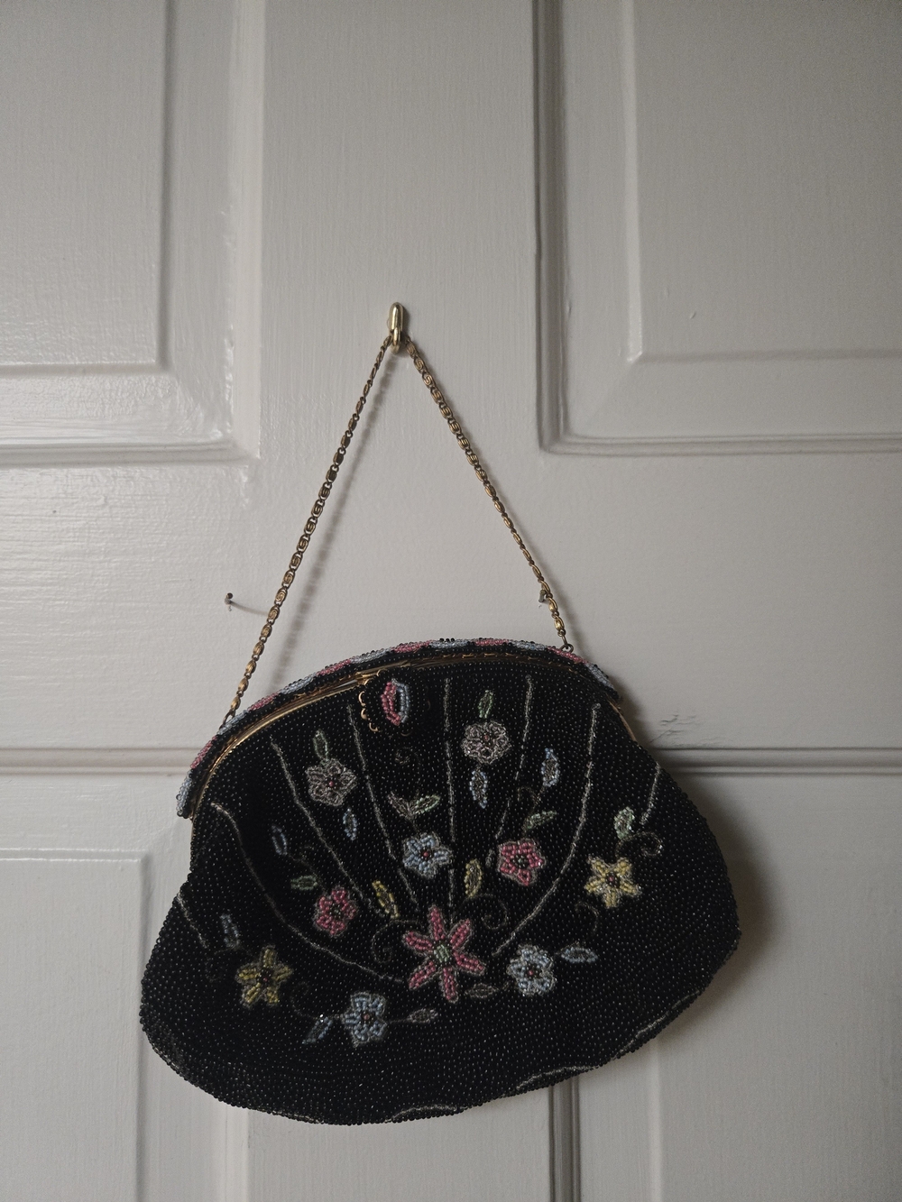 Vintage Beaded Floral Evening Bag - Black